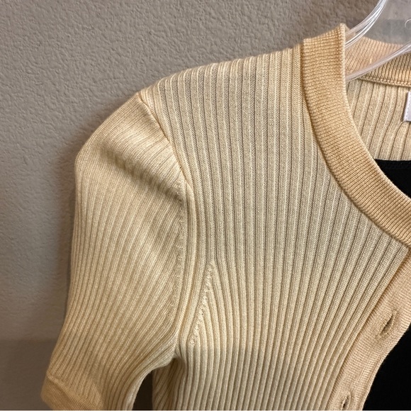 Naadam Merino Silk Ribbed Shrunken Cardigan 90s Minimalist Size S butter yellow - Picture 6 of 9